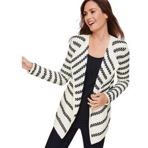 Talbots Cotton Black & White Patter Open Front Cardigan, Medium